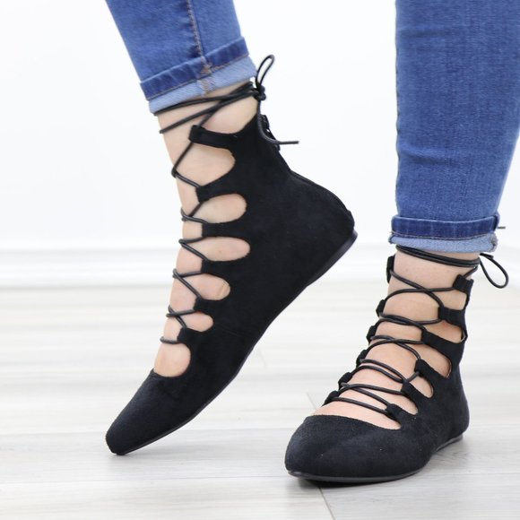 Pointed Toe Faux Suede Strappy Slip-On Flats - Picture 10 of 11